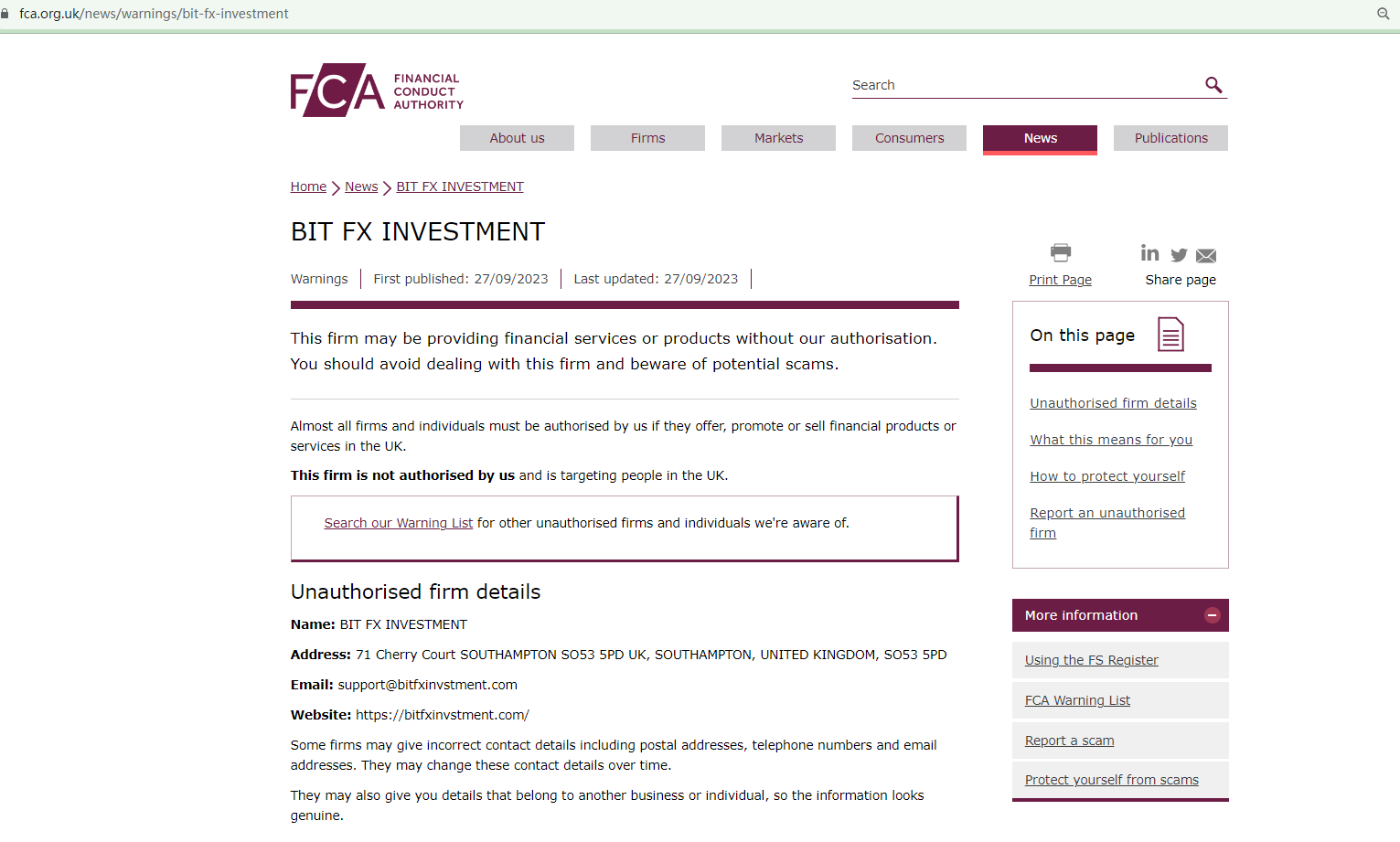 BrokersView: FCA issues warning against Bit Fx Investment