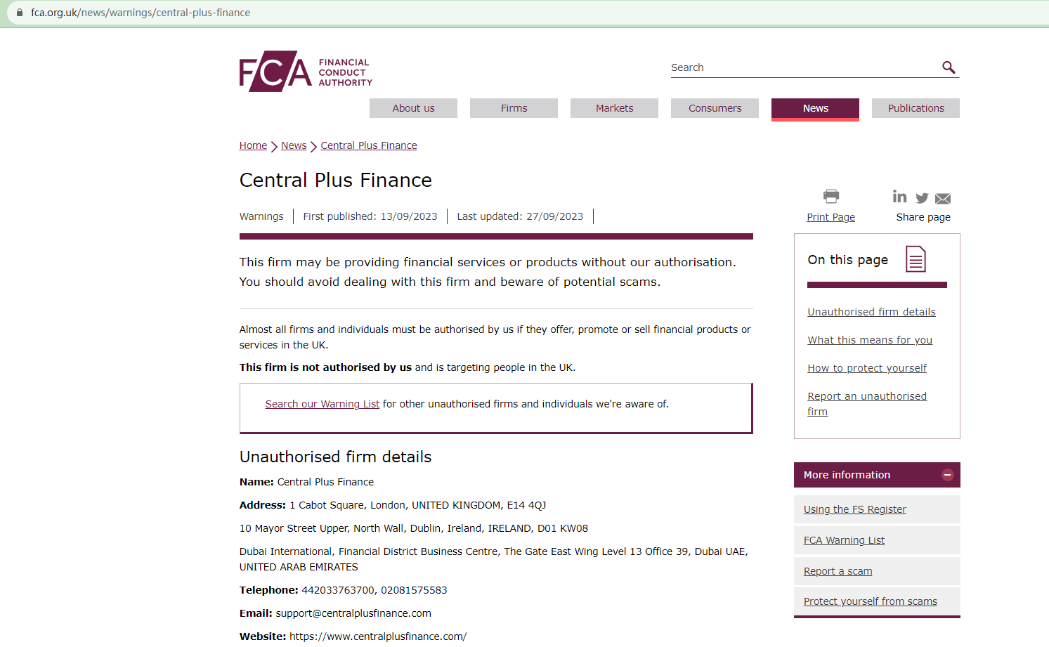 Brokersview updates fca warning against central plus finance